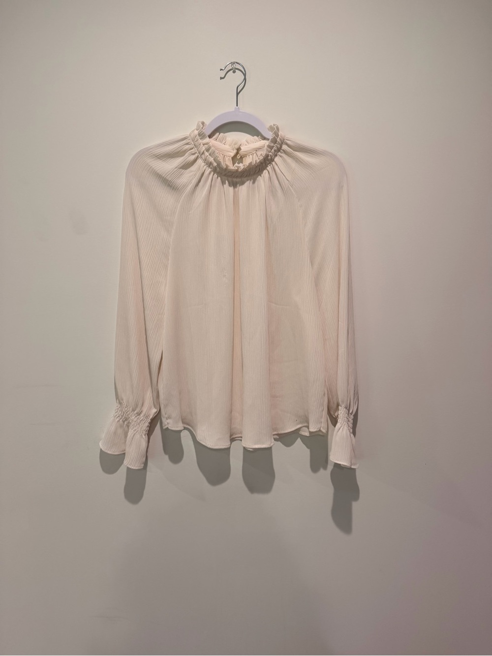 LOFT Cream Ruffle-Neck Long Sleeve Blouse